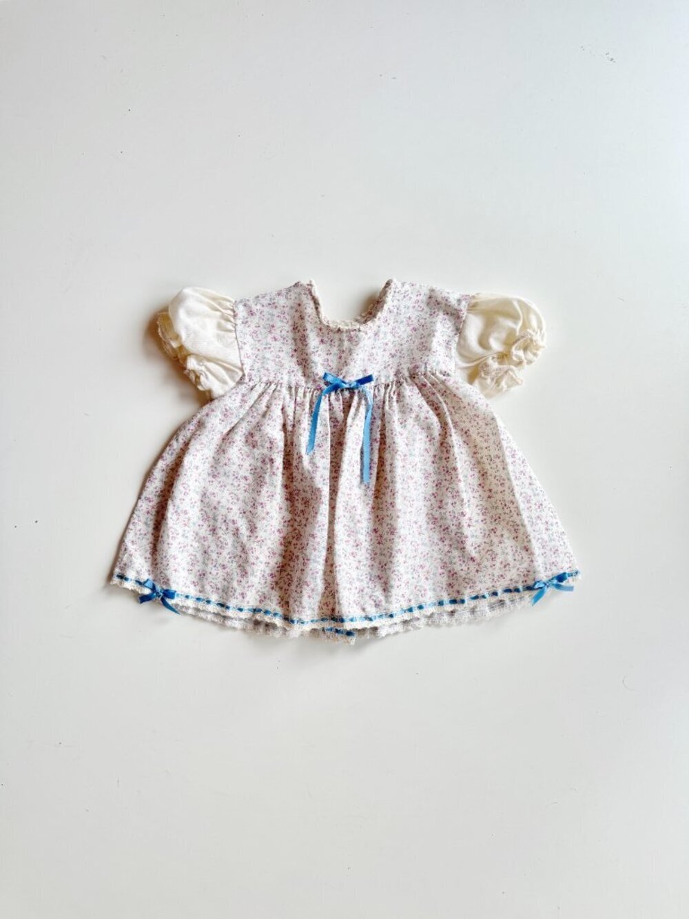 Vintage Baby Girl CUTEST ONE Floral Polycotton Satin Bow Peasant Dress, Size 12M